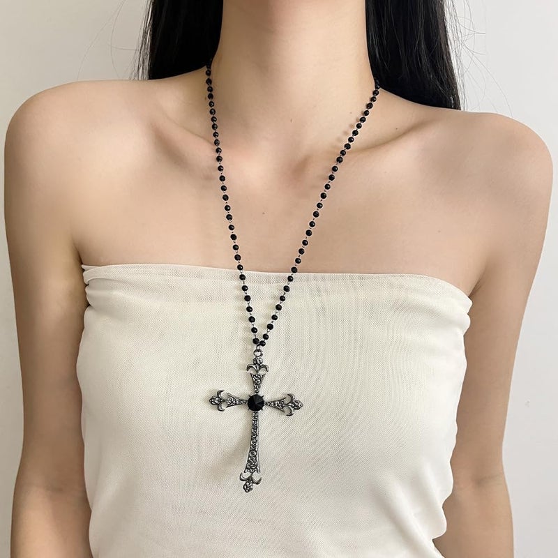 Hremhoo Gothic Cross Necklace for Women Exaggerate Large Cross Pendant Necklace Gothic Layered Choker Necklaces Punk Goth Emo Grunge Y2k Necklaces for Women - Image 4